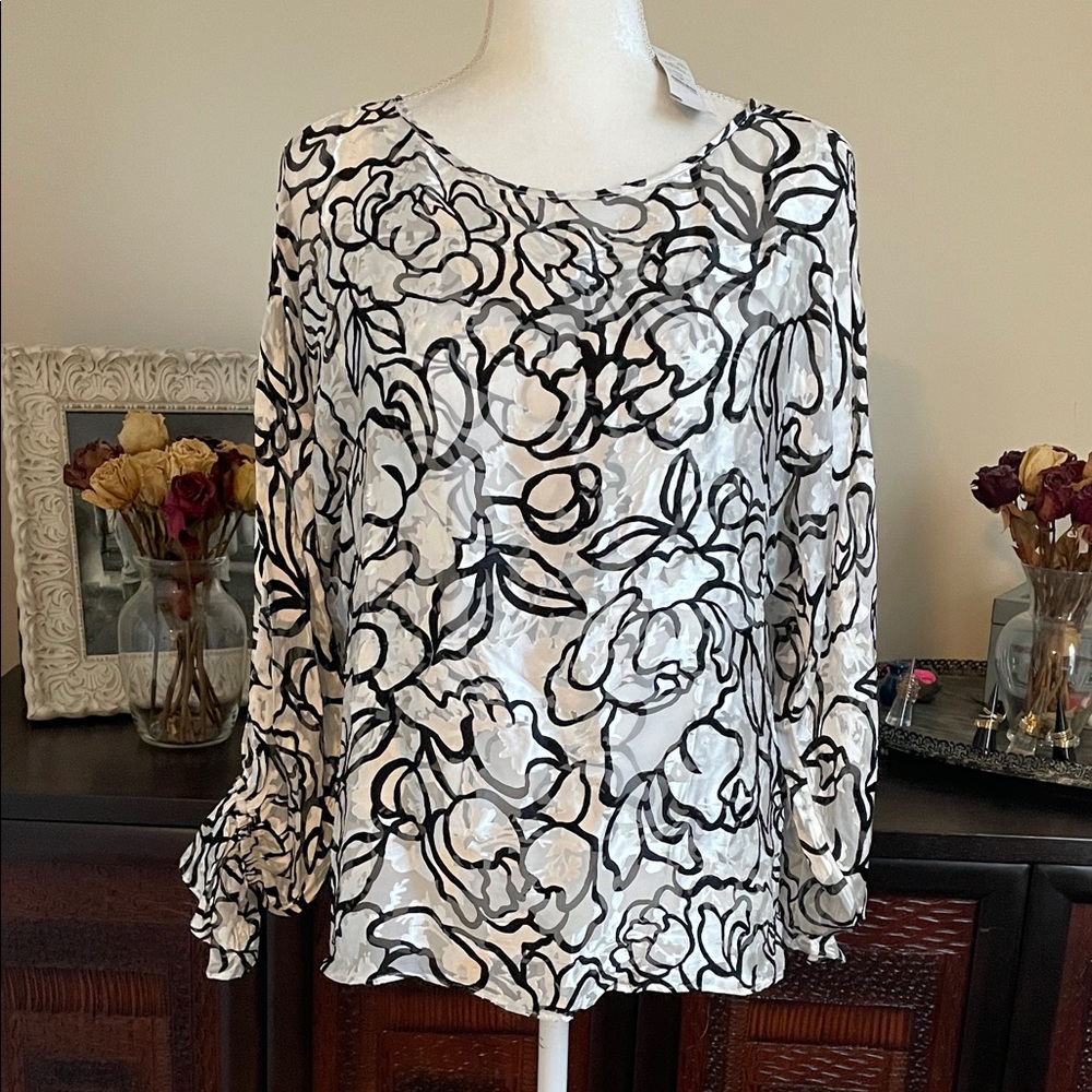 WHBM bateau-neck silk-blend burnout blouse size Small
